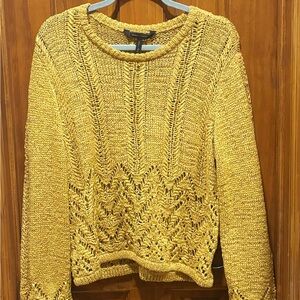 BCBGMaxAzria Yellow Openwork Knit Crewneck Sweater